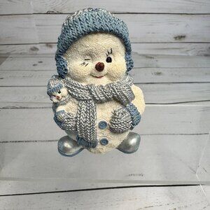 Vtg 99 Encore Group Snowman Figurine Winking Blue Hat Scarf Silver Winter Decor